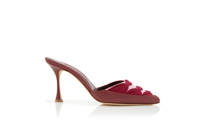 Side view of Grina, Red and Purple Nappa Leather Ruched Mules  - CA$1,165.00