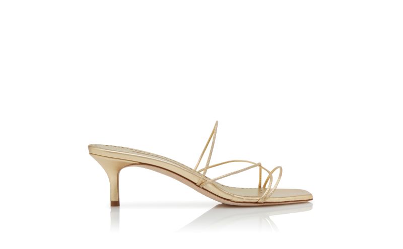 Side view of Ninfemu, Gold Nappa Leather Open Toe Mules - €595.00