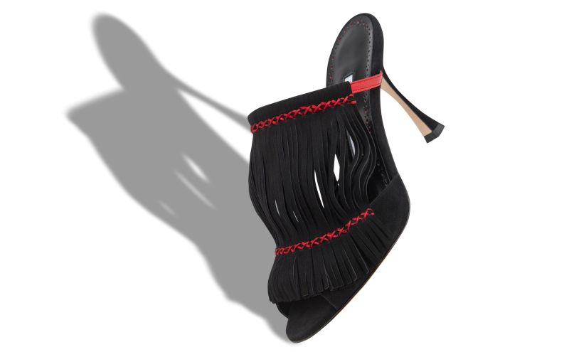 Rafiki, Red Suede Fringe Detail Mules  - US$568.00