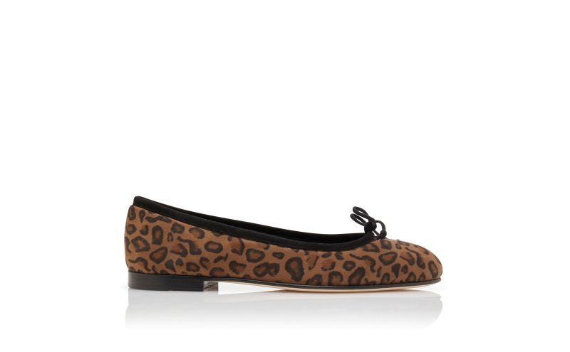 Side view of Veralli, Brown Suede Animal Print Ballerina Flats   - €695.00