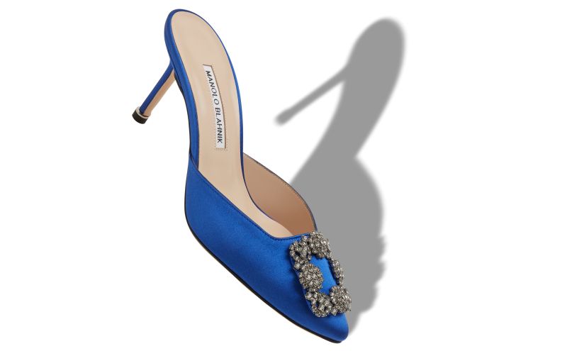 Hangisimu, Blue Satin Jewel Buckle Mules - AU$1,965.00 