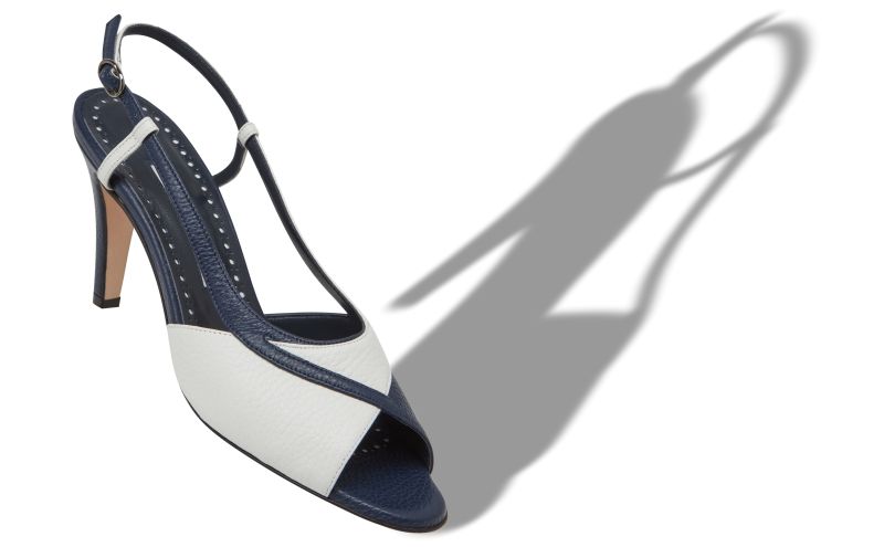 Flora, Blue and White Calf Leather Slingback Sandals  - £645.00 