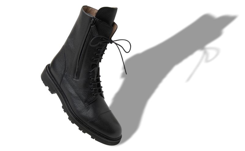 Lugato, Black Calf Leather Military Boots  - US$1,145.00 