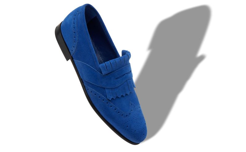 Agasio, Bright Blue Suede Kiltie Loafers - US$895.00 