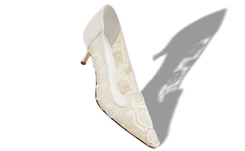 Milandra, White Mesh Floral Detail Pumps - €2,395.00 