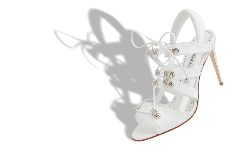 Designer White Nappa Leather Lace-Up Slingback Sandals