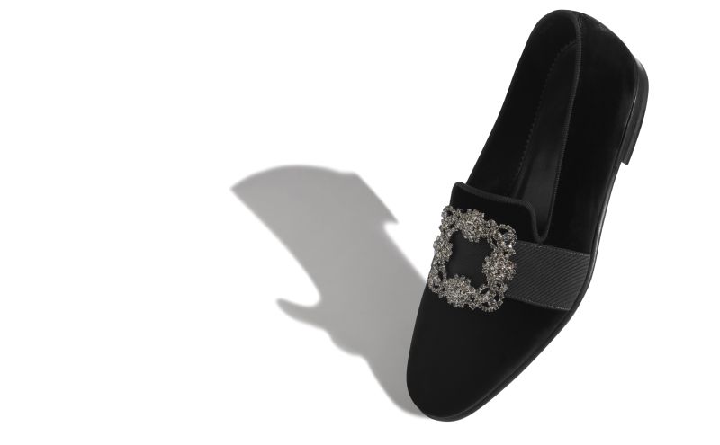 Designer Black Velvet Jewelled Buckle Loafers