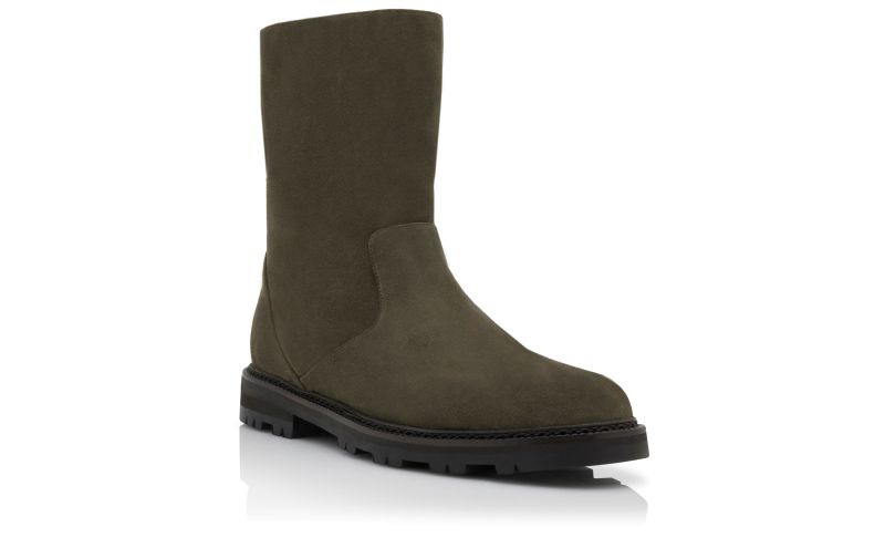 Motoso, Khaki Green Calf Suede Shearling Boots - £1,075.00