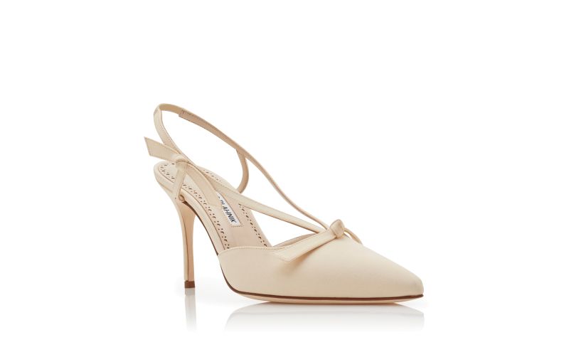 CORINTIA, Dark Cream Crepe De Chine Slingback Mules, 925 USD