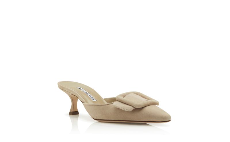 Maysale, Beige Suede Kitten Heel Mules - CA$1,035.00