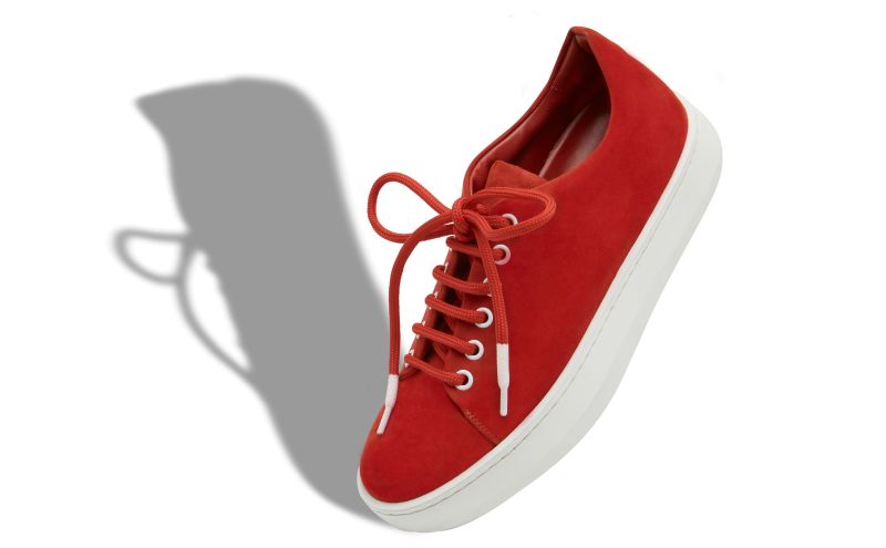 Designer Bright Red Suede Low Cut Sneakers