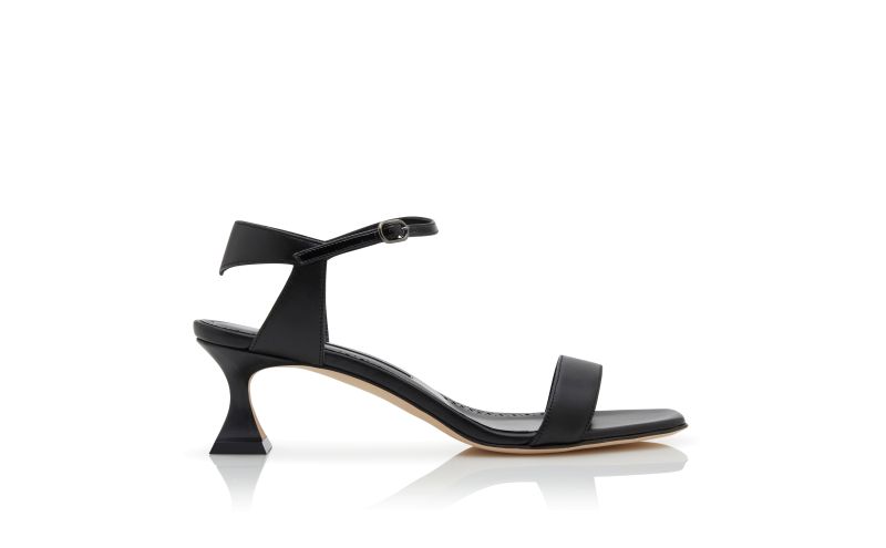 Side view of Begasan, Black Nappa Leather Ankle Strap Sandals  - US$845.00