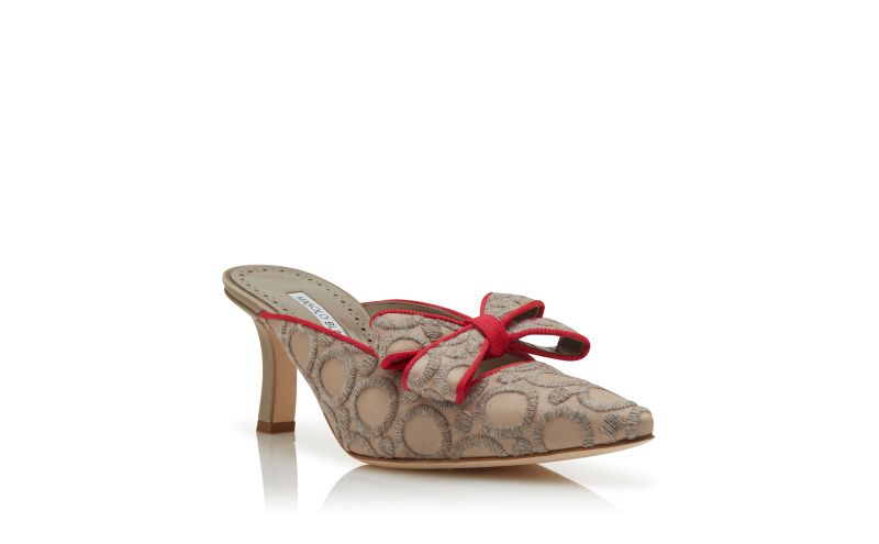 Cicolu, Grey and Red Silk Pointed Toe Mules - AU$1,615.00