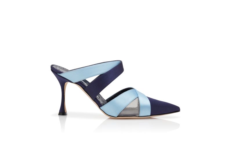 Side view of Oyounak, Blue Satin Crossover Mules - AU$788.00
