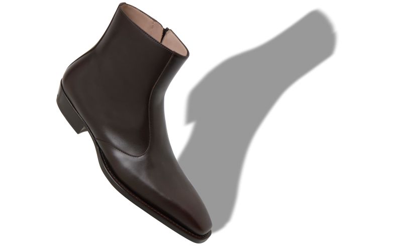 Designer Brown Calf Leather Ankle Boots
