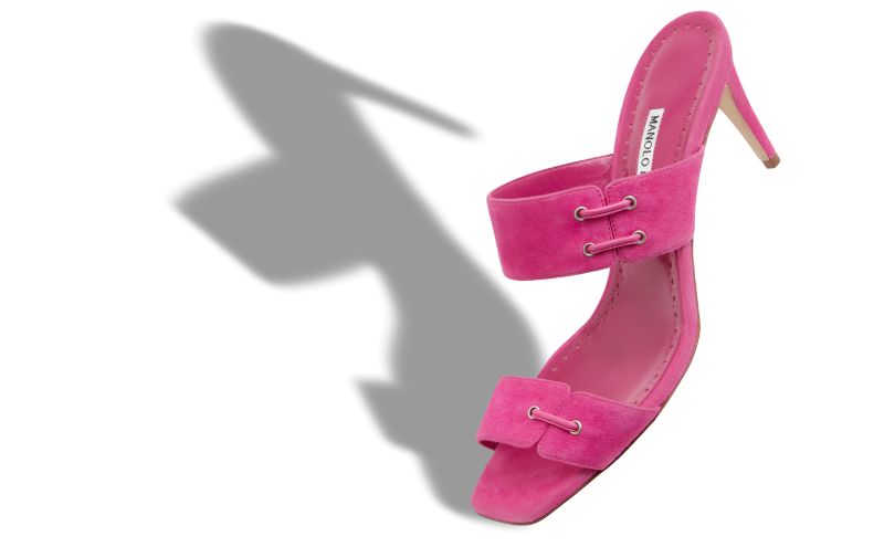Nebre, Bright Pink Suede Lace Detail Mules - AU$1,475.00