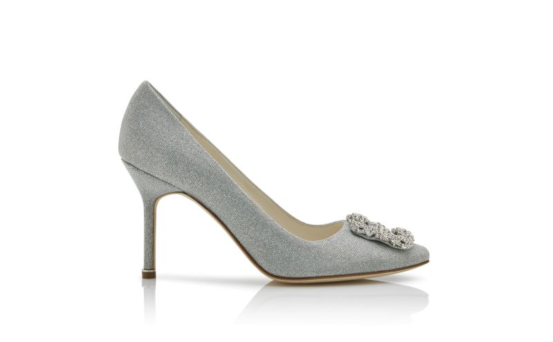 Side view of Hangisi glitter bride, Silver Glitter Fabric Jewel Buckle Pumps - US$1,225.00