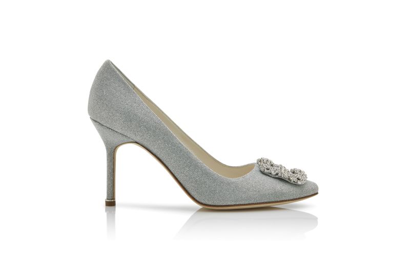 Side view of Hangisi glitter bride, Silver Glitter Fabric Jewel Buckle Pumps - CA$1,595.00