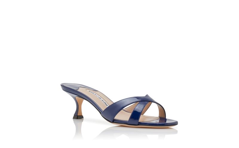 Callamu, Blue Patent Leather Open Toe Mules - CA$1,115.00