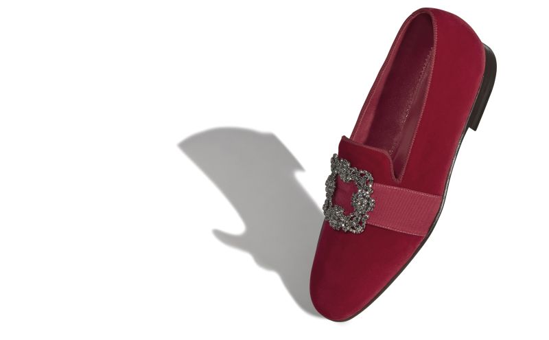 Carlton velvet, Red Velvet Jewelled Buckle Loafers - £795.00