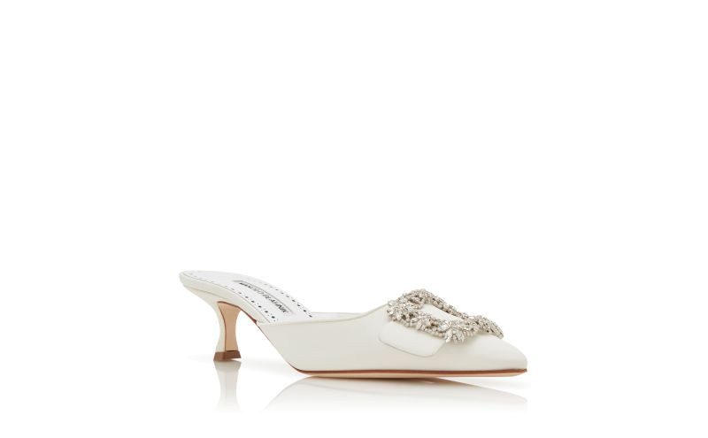 Maysale bridal , White Crepe de Chine Jewel Buckle Mules - US$1,145.00