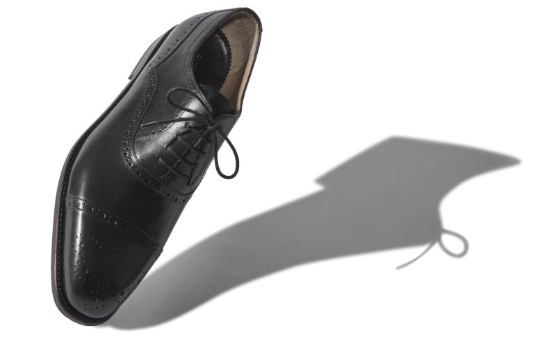 Witney, Black Burnished Calf Leather Cap Toe Oxfords - US$498.00 
