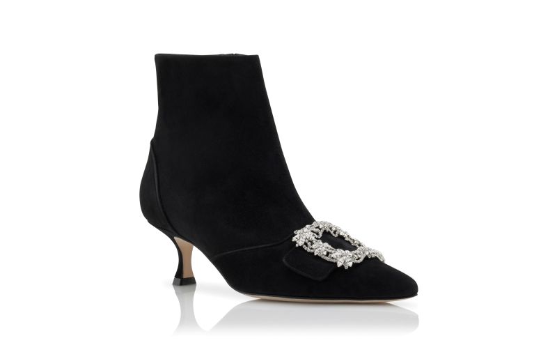 Baylow jewel, Black Suede Crystal Buckle Ankle Boots - US$1,595.00