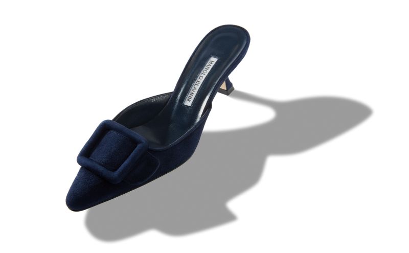 Maysale, Navy Blue Suede Kitten Heel Mules - AU$1,135.00