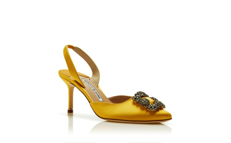 Hangisli, Yellow Satin Jewel Buckle Slingback Pumps - CA$1,555.00