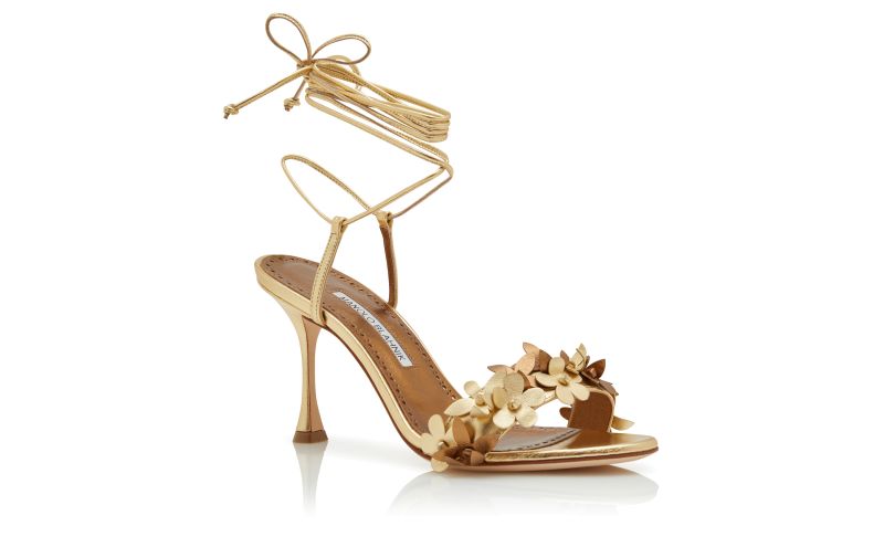 Anista, Gold Nappa Leather Ankle Strap Sandals  - CA$1,825.00