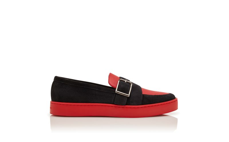 Side view of Oliver, Red and Black Suede Slip-On Loafers  - CA$558.00