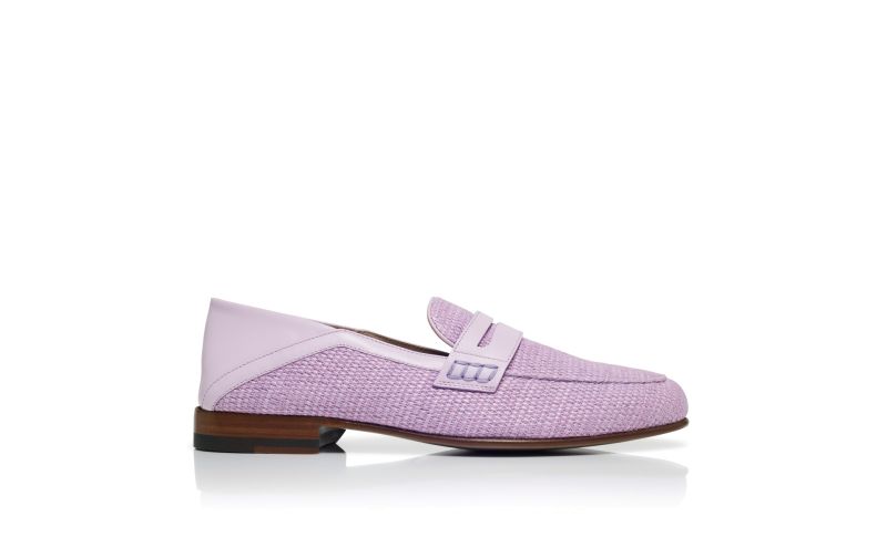 Side view of Padstow, Pink Raffia Penny Loafers - US$448.00