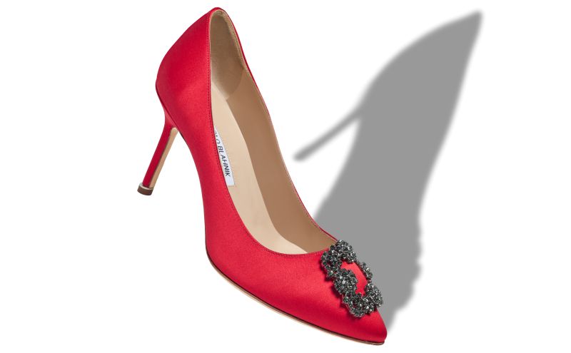 Hangisi 90, Red Satin Jewel Buckle Pumps - US$1,350.00 