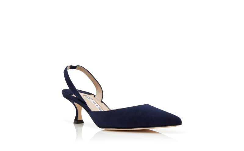 Designer Navy Blue Suede Slingback Pumps