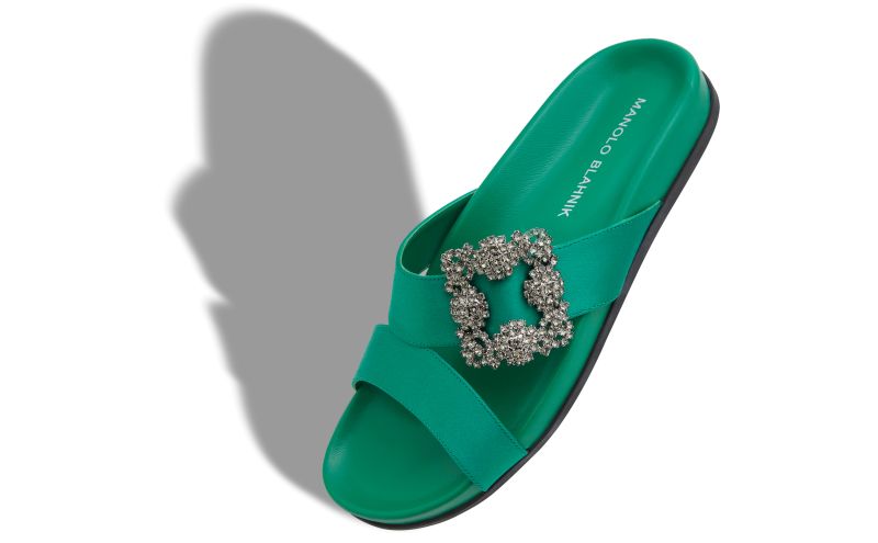 Chilanghi, Green Satin Jewel Buckle Flat Mules - AU$1,905.00