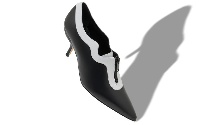 Zeynep, Black and White Calf Leather Zip Detail Pumps - US$567.00 