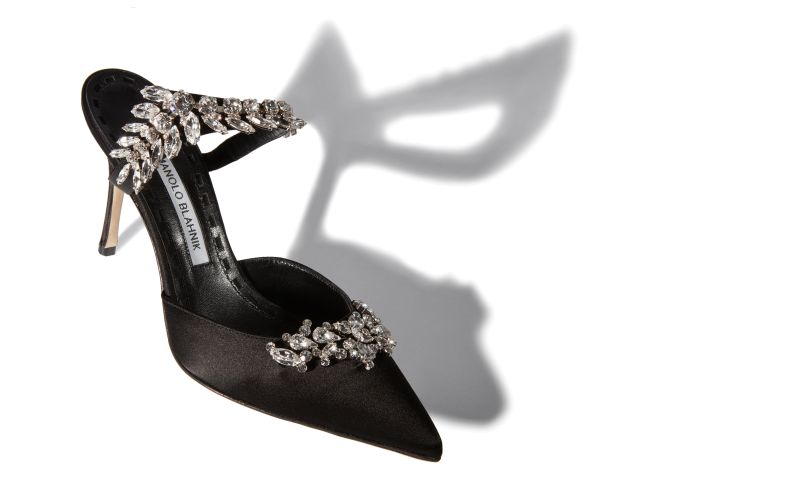 Lurum , Black Satin Crystal Embellished Mules - US$1,395.00 