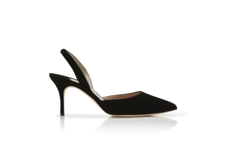 Side view of Carolyne 70, Black Suede Slingback Pumps - £625.00