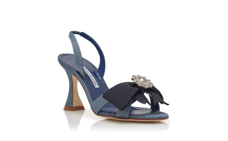 Nattier, Blue Silk Bow Detail Slingback Sandals - €1,195.00