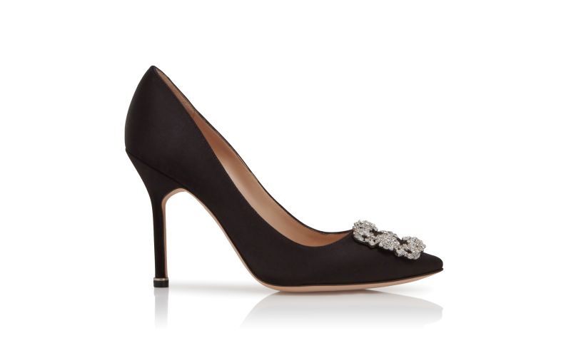 Side view of Hangisi, Black Satin Jewel Buckle Pumps - AU$2,055.00