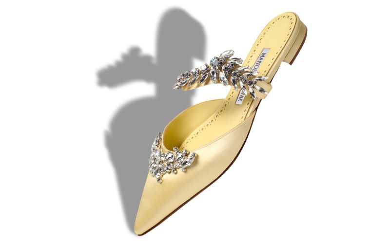 Lurumflat, Cream Satin Crystal Embellished Flat Mules - US$1,295.00