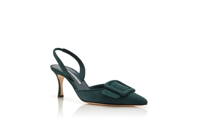 Maysli, Dark Green Suede Buckle Detail Slingback Pumps - US$925.00