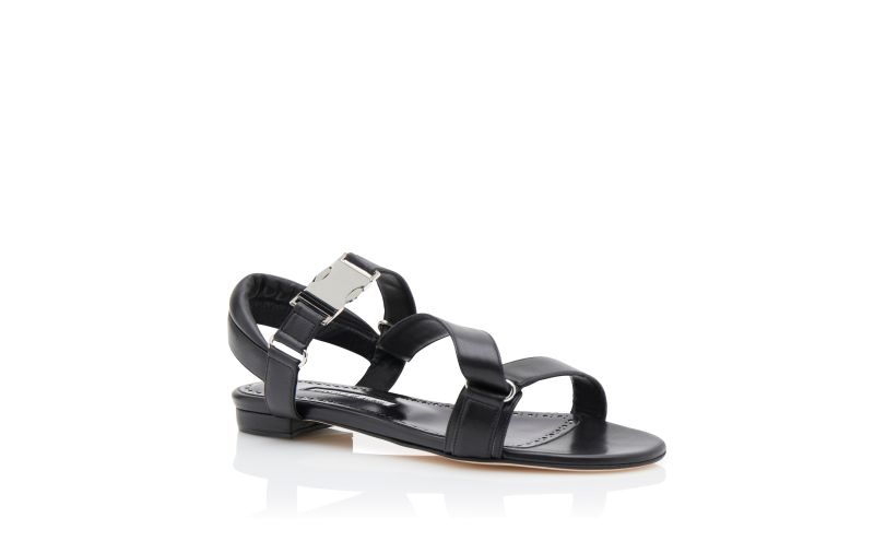 Puxanflat, Black Nappa Leather Buckle Detail Flat Sandals  - AU$1,615.00