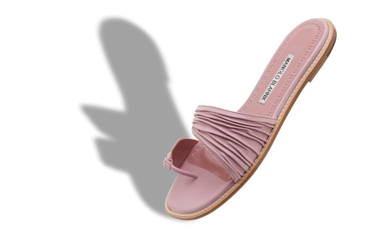 Tibo, Pink Nappa Leather Gathered Flat Sandals - AU$1,255.00