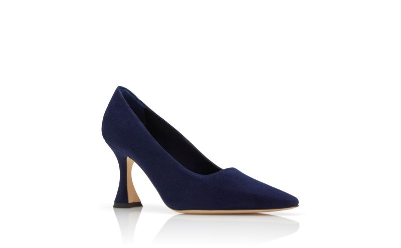 Loumaj, Navy Blue Suede Pointed Toe Pumps - US$423.00