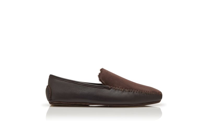 Side view of Mayfair, Brown Nappa Leather and Suede Driving Shoes - CA$995.00