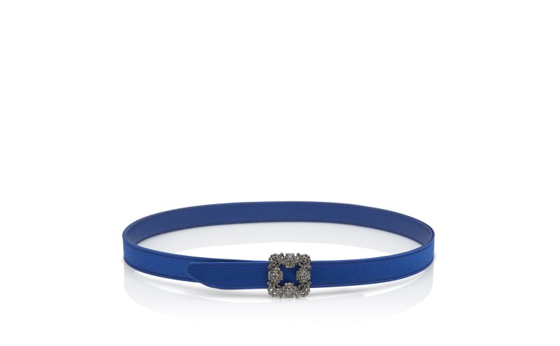 Side view of Hangisi belt mini, Blue Satin Crystal Buckled Belt - US$795.00