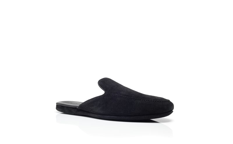 Montague, Black Suede Slippers - US$285.00