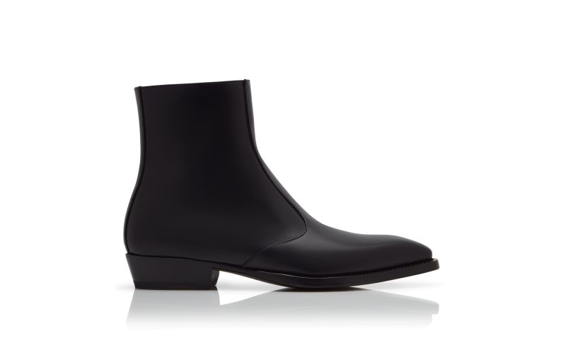 Side view of Designer Black Calf Leather Square Toe Boots