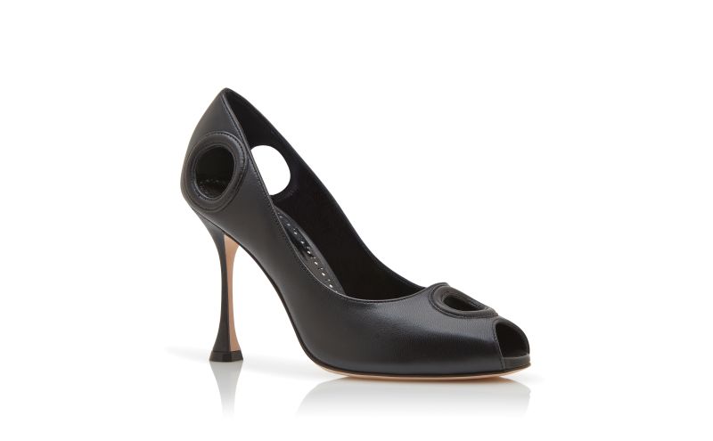 Orlonu, Black Nappa Leather Open Toe Pumps - €995.00